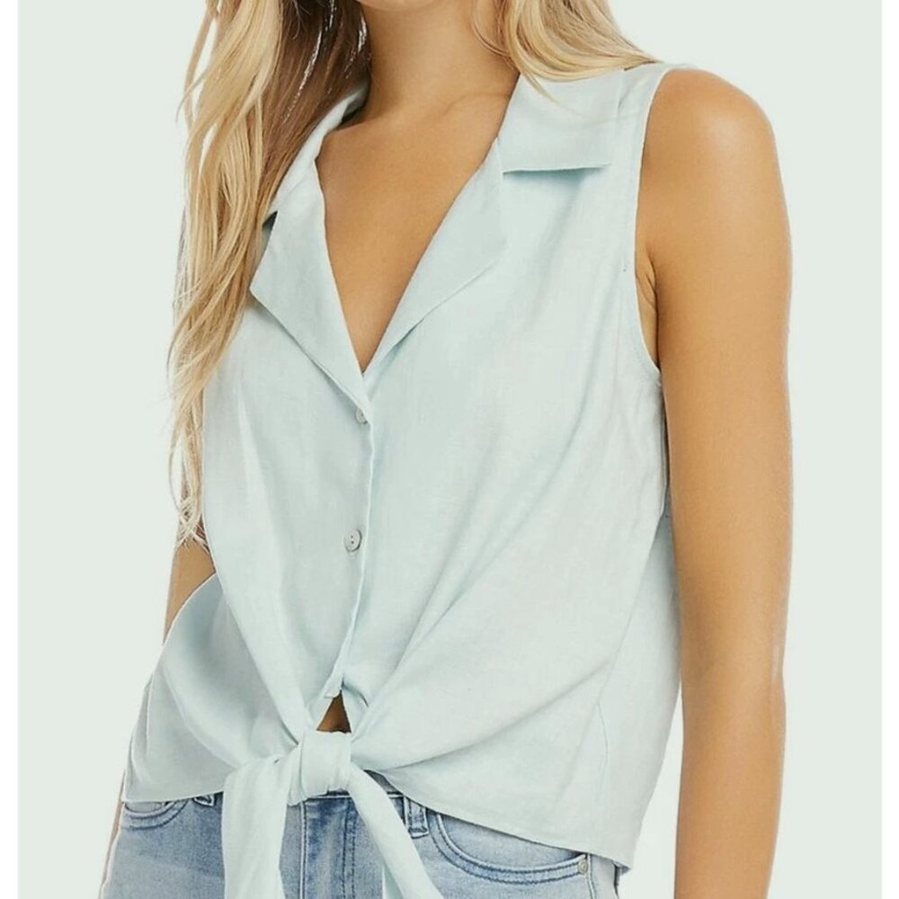 Karen Kane Linen Tie Front Sleeveless Shirt M
